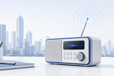Radio receiver with broadcast signal rings.