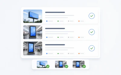 Selection list illustration with grouped media rows, selected checks, and placement summaries.